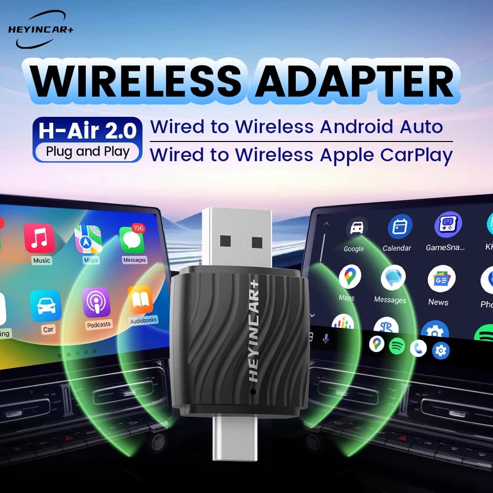 NUOVO Adattatore HEYINCAR Wireless Carplay e Android Auto 2in1, Box Intelligente AI Plug and Play per Tutte le Auto con Carplay Cablato