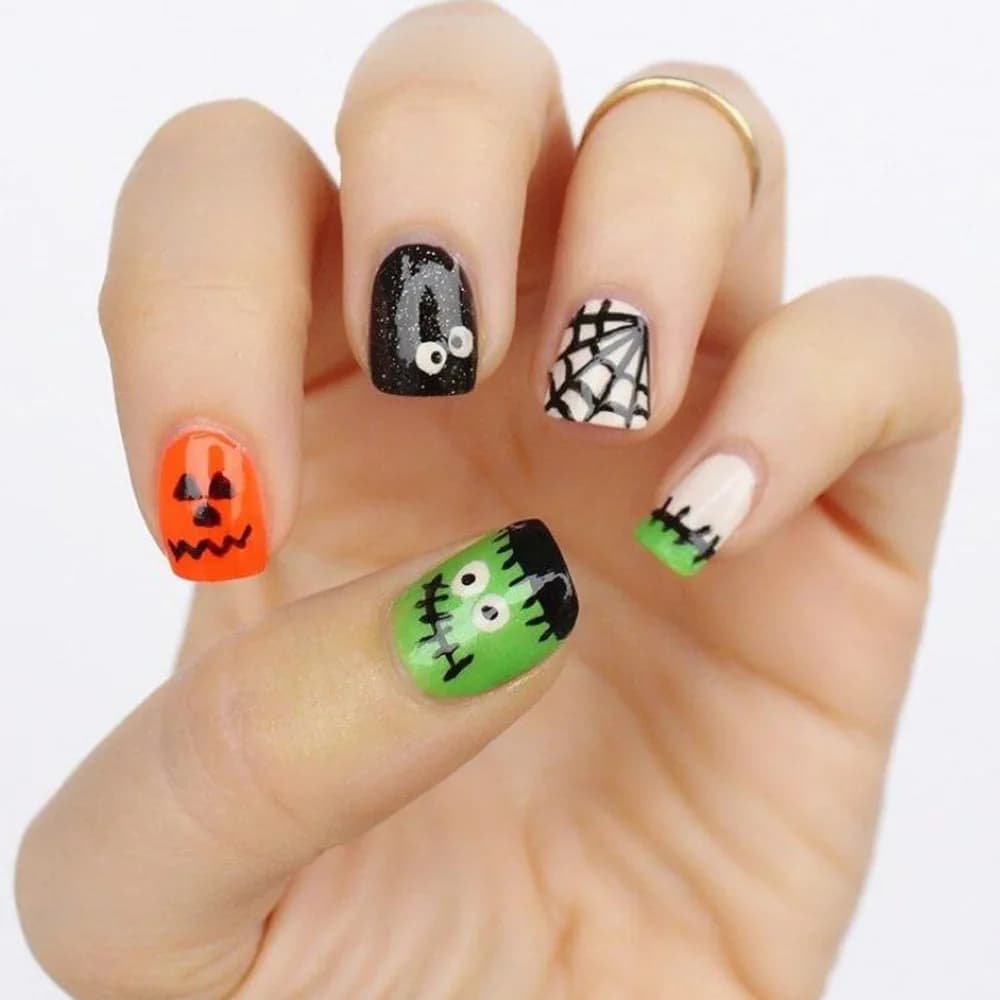Nuove Unghie Finte Semplici per Halloween 2026, Patch Colorate per Nail Art, Unghie Finte Dolci, Cool, Divertenti e Carine
