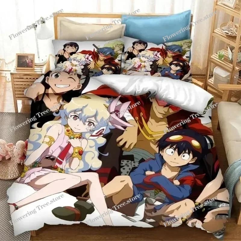 Anime Tengen Toppa Gurren Lagann Kamina Bedding Set Boys Girls Twin Queen Size Duvet Cover Pillowcase Bed Kids Adult