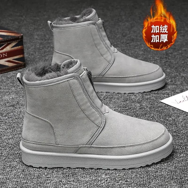 Stivali da neve da uomo con suola spessa 2025 Pelliccia invernale Scarpe in cotone di velluto ispessito integrate Stivali in cotone antiscivolo caldi a prova di freddo da uomo