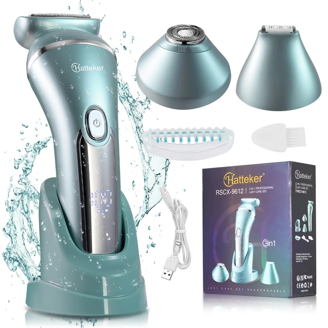 HATTEKER Rechargeable 3 in 1 woman's electric haircut for bikini/saddle/gambe Trimmer wireless for washing IPX7