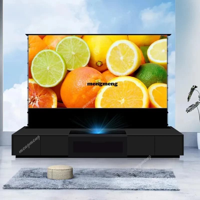 Mobile TV Smart Laser da 120'' Nero + Schermo Motorizzato a Scomparsa da Terra UST ALR per Proiettore Laser a Ottica Ultra Corta