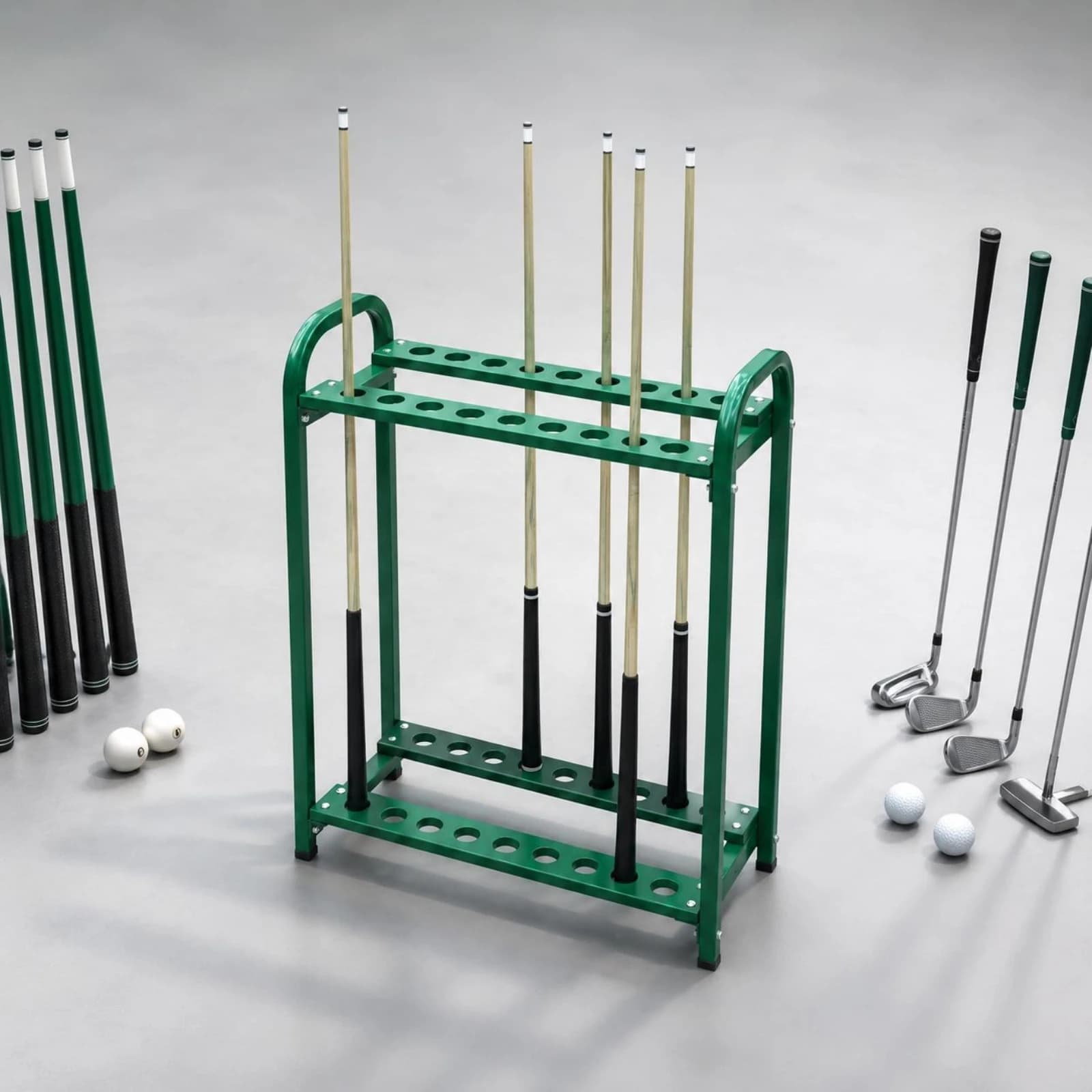 27 Slots Billiard Cue Rack Double Layer Pool Stick Stand Freestanding Billiard Cue Holder Steel Frame Club Rack for Game Room