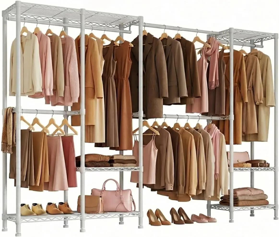 Appendiabiti Robusto con Aste Espandibili, Armadio Guardaroba Autoportante per Camera da Letto, 200-245 cm L x 40 cm P x