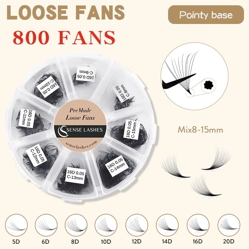 5D-20D Mixed Length Sharpened base Pre-packed volume Sink fans 800 Hand-made Promata fans Russia Volume fans Extension eyelashes
