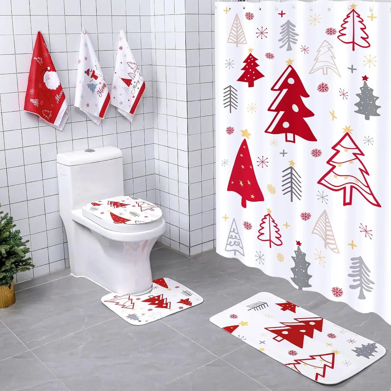 Set di tende da doccia da 4 pezzi Decorazioni per il bagno a tema Tenda da doccia e tappetini Asciugamani Tappetino per WC Bagno acquerello impermeabile