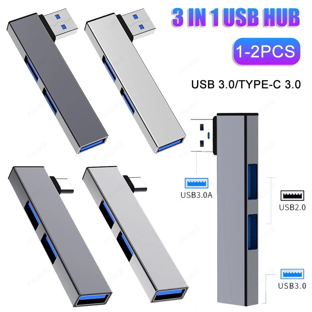 Docking Station USB 3 in 1 OTG USB 3.0/Type-C 3.0 a 3 USB USB Splitter Hub Speed 5.0Gbps 3 porte per PC Computer Laptop