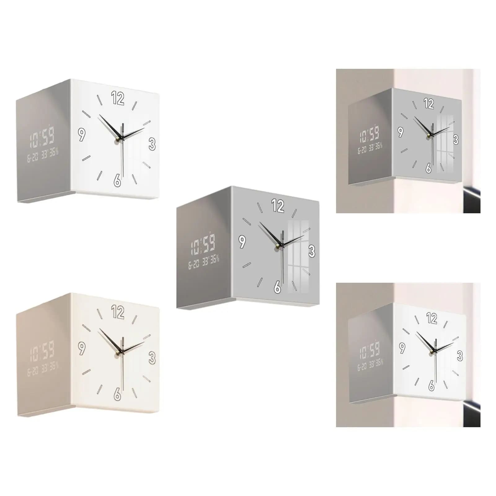 Double Sided Clock Wall Mounted Decor Indoor Angle Corner Clock Ornament Wall Clock for Living Room Classroom Patio Home