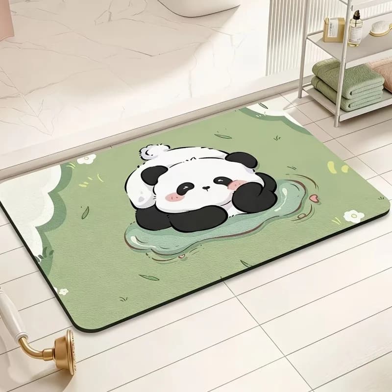 Green Cute Sleeping Panda Print Doormat Non Slip Washable Entrance Rug Bathroom Floor Mat Home Decor