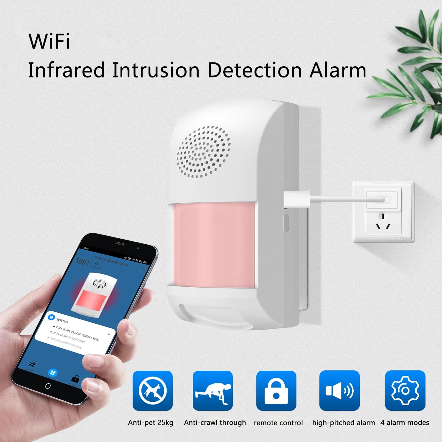 TUYA WiFi PIR Sensore di movimento Sistema di allarme antifurto domestico Rilevatore di movimento a infrarossi Telecomando Temporizzazione immune agli animali domestici Disattivazione del braccio