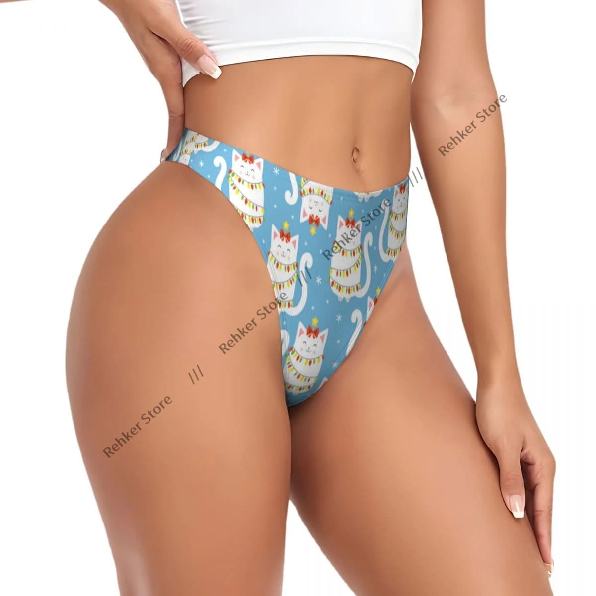 Perizoma sexy da donna con gatti e ghirlande natalizie, lingerie intima Tanga