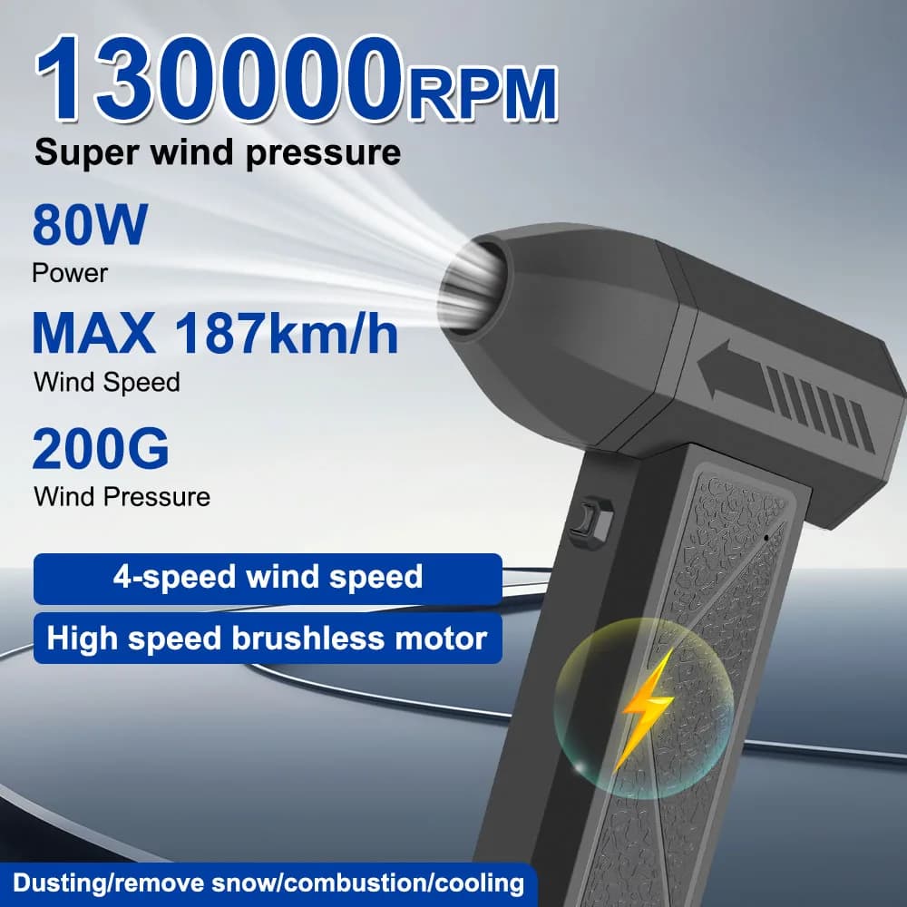 Spolverino elettrico 130000 giri/min 80W portatile 4 marce rondella per auto che soffia sedile interno cruscotto pulito ventilatore turbo ventilatore senza fili