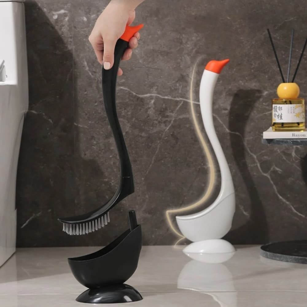 Scopino per WC Swan Set di strumenti per la pulizia dei WC in plastica per uso domestico Carino e creativo Senza macchie cieche Pulizia scopino per WC con manico lungo