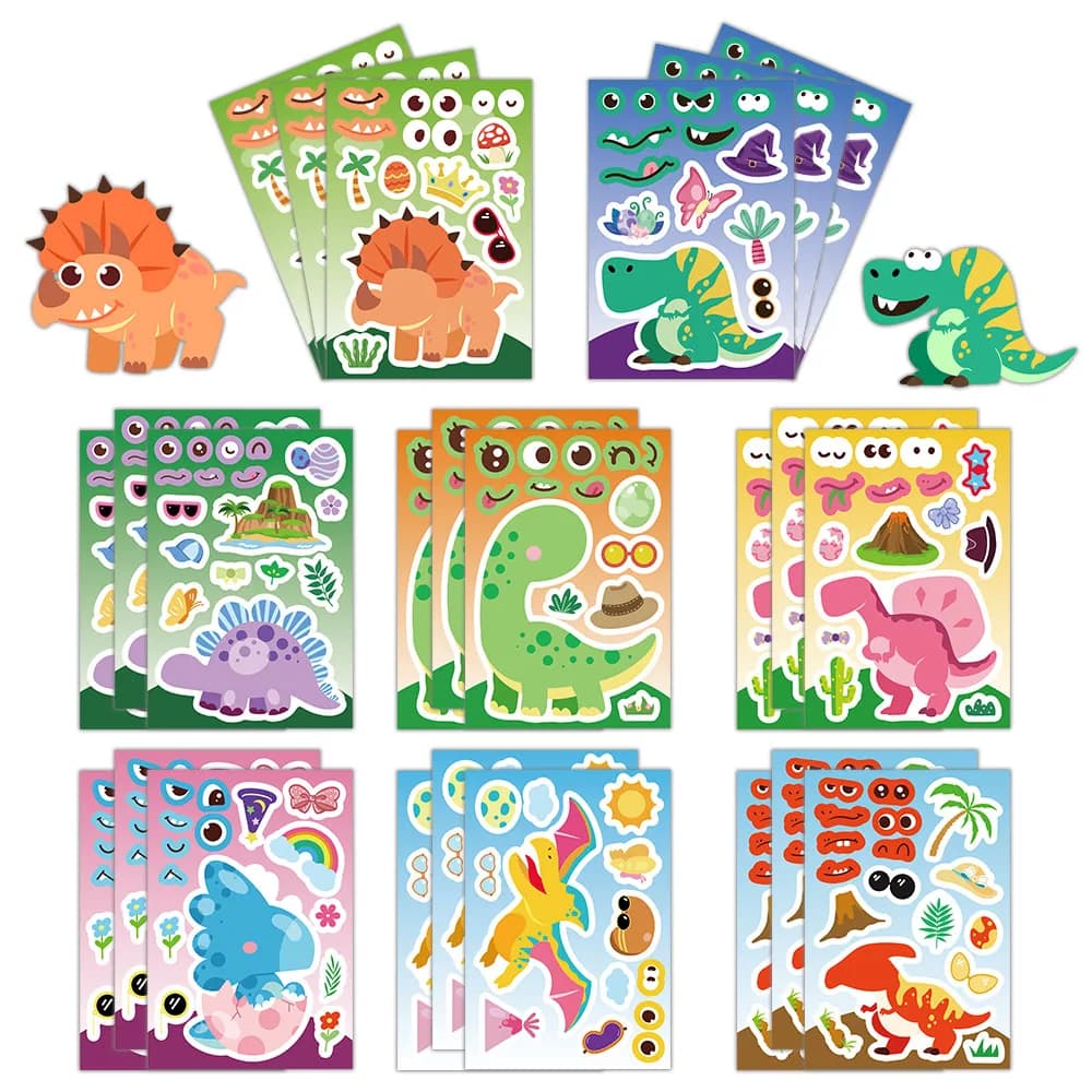 8 pezzi cartone animato simpatico dinosauro collage giocattolo adesivi fai da te bagagli tablet computer altoparlante skateboard adesivi impermeabili