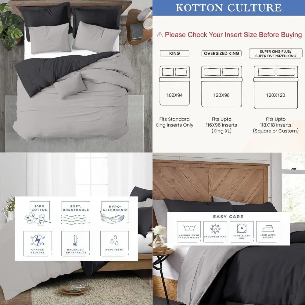 Copripiumino Super King Plus 120x120cm, 100% Cotone Egiziano, 600 Fili, Grigio Misto