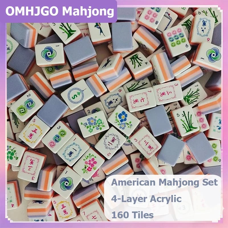 OMHJGO Custom Modern Luxury Mahjong Tiles Lavender Purple 4-Layer Acrylic Portable American Mahjong Set for Family Entertainment
