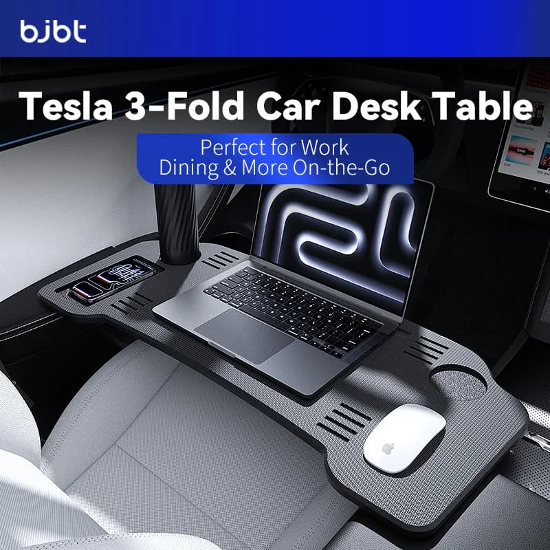 Tavolino Pieghevole BJBT per Laptop da Auto, Supporto Vassoio Migliorato per Tesla Model 3 Y 2026, Tavolo da Volante per Viaggi, Lavoro, Campeggio