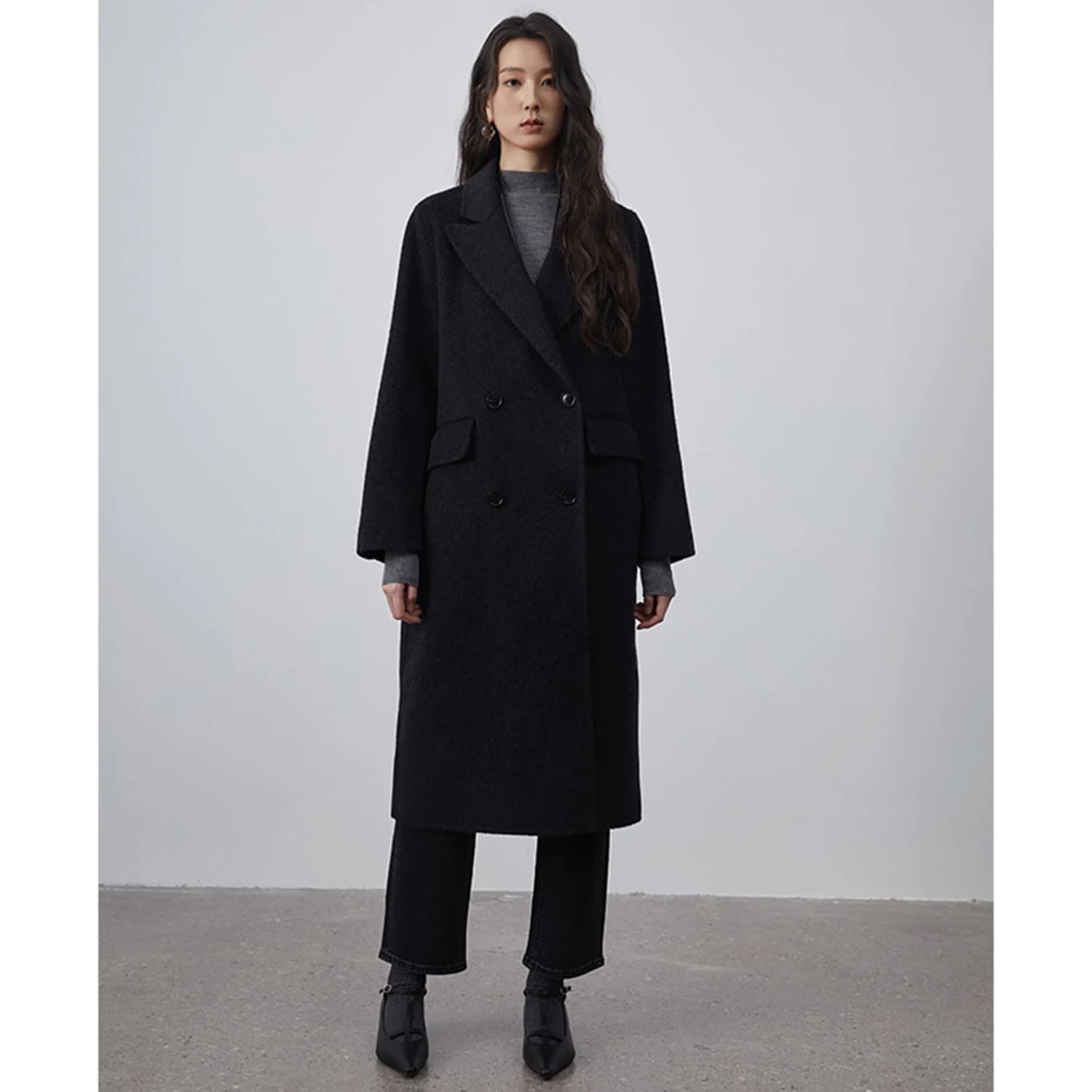 Completo da Donna Allingentle, Blazer Lungo in Lana, Giacca Doppiopetto alla Moda per Cocktail Party e Outfit Quotidiani, Personalizzabile