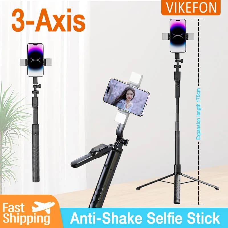 Supporto per telefono selfie stick da pavimento Treppiede retrattile 1,7 M Supporto live multifunzionale per esterni con luce di riempimento per smartphone iOS