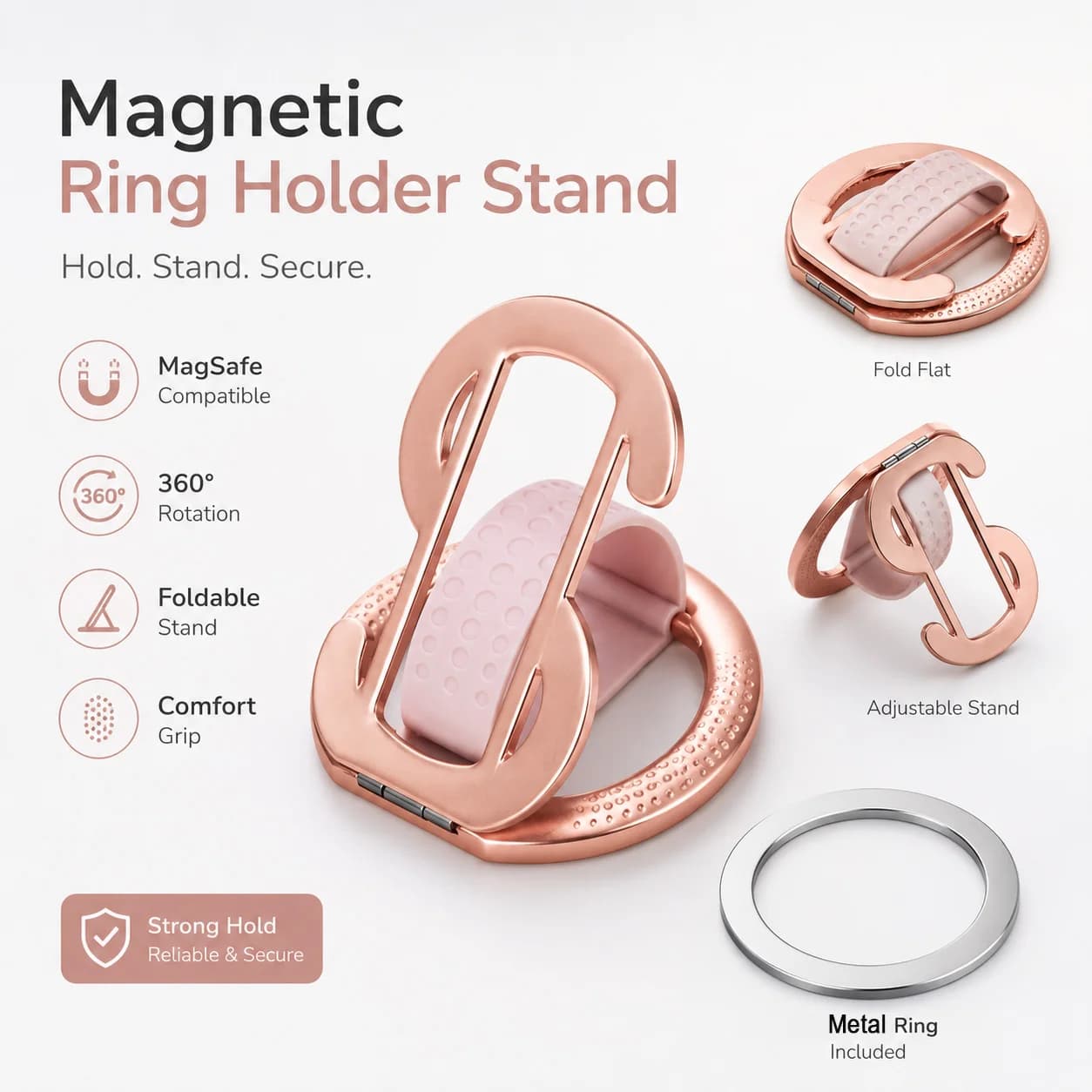 Magnetic Ring IPhone Holder For MagSafe Removable Grip Stand for iPhone/Huawei/Xiaomi Phone Magnet Silicone Foldable Bracket
