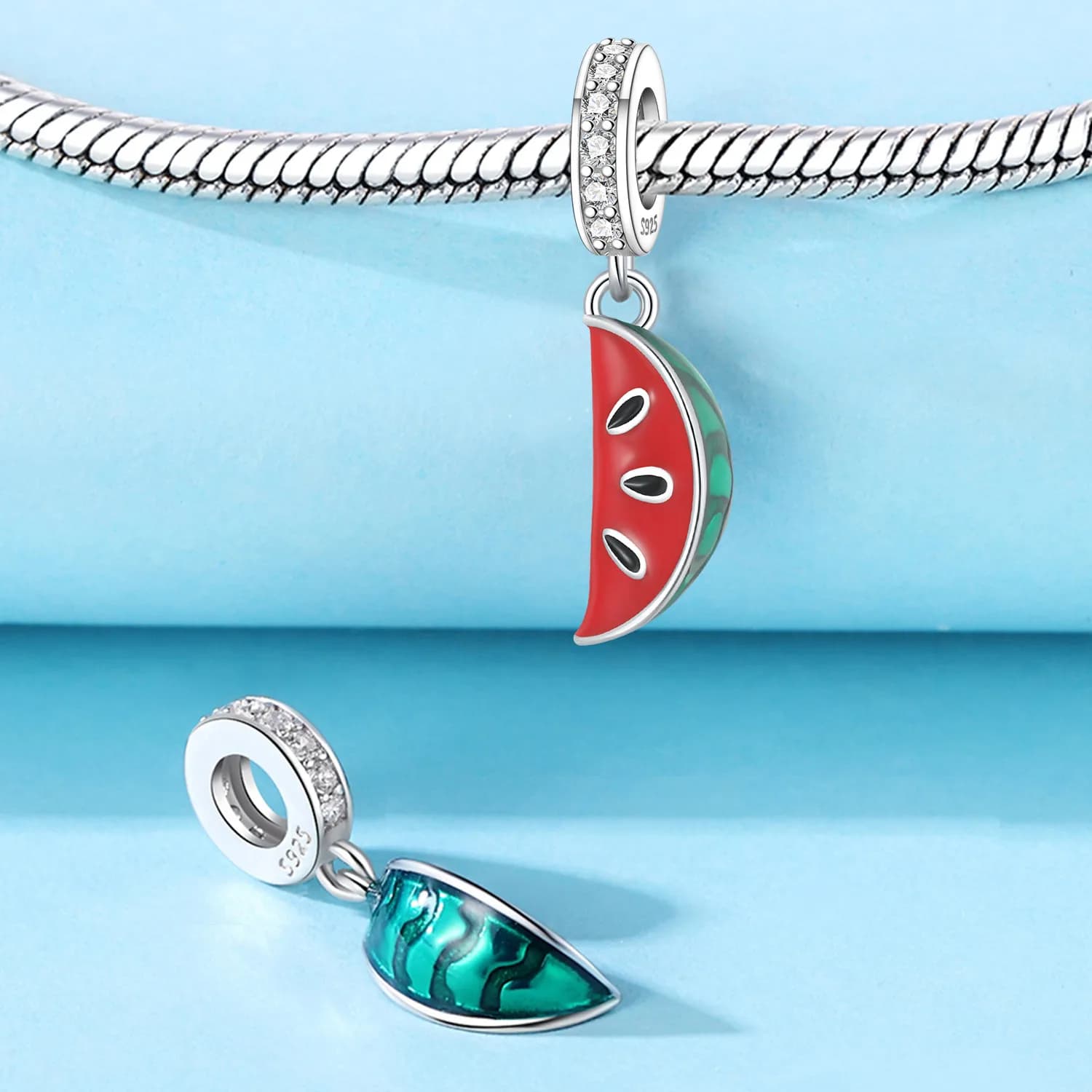 MISEFF S925 Sterling Silver Charm Fruit Pendant Apple Watermelon Lemon Pendant For Bracelet DIY Jewelry Making Women Gift