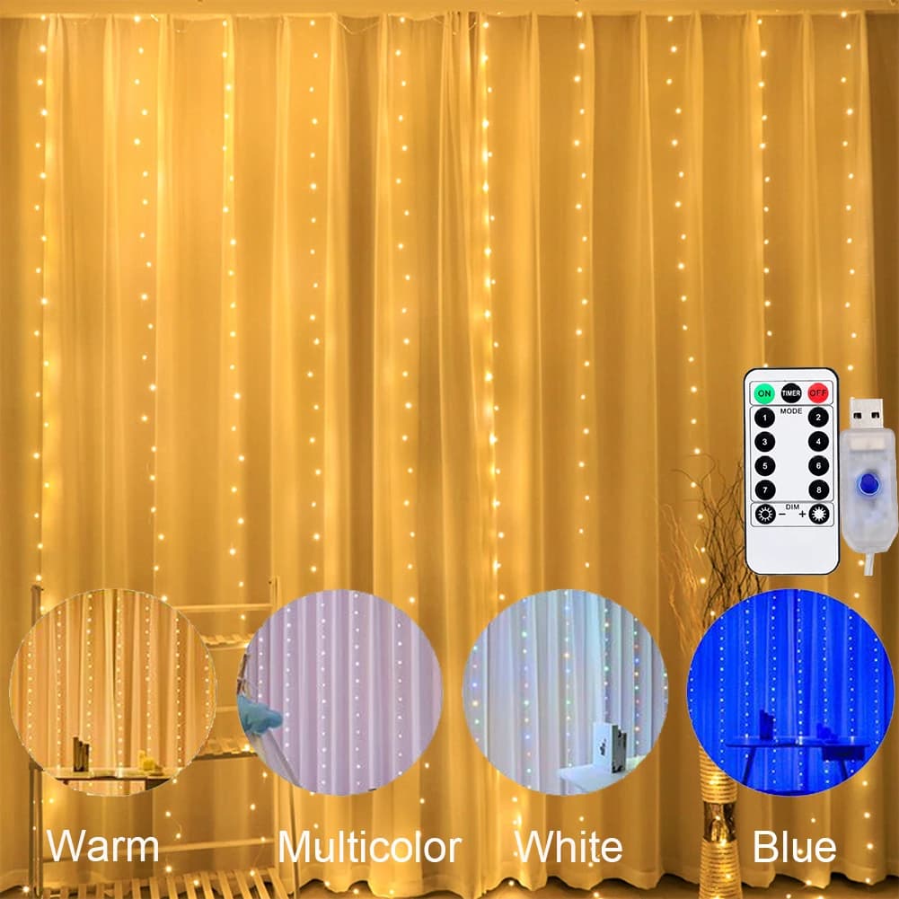 1 set di luci per tende natalizie USB per finestre, 300 luci a LED per tende, con gancio per decorazioni natalizie per pareti interne domestiche