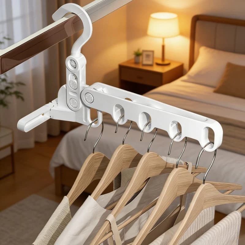 Appendiabiti da viaggio pieghevole multiuso a 5 fori, appendiabiti portatile in plastica per hotel, casa, dormitorio, lavanderia, asciugatura e organizzazione.
