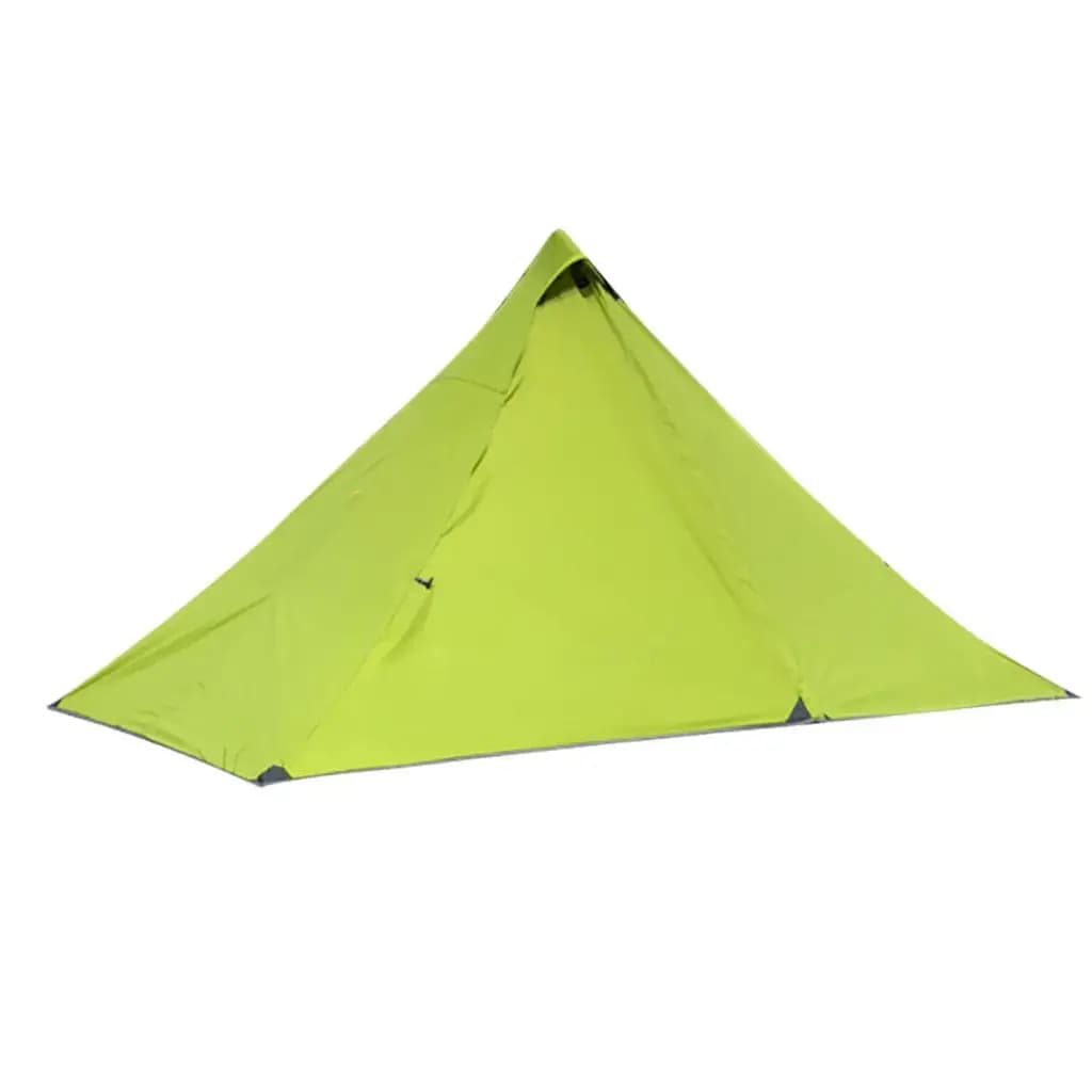 Pyramidal tent for light hiking with hiking rod, canopy in green mesh