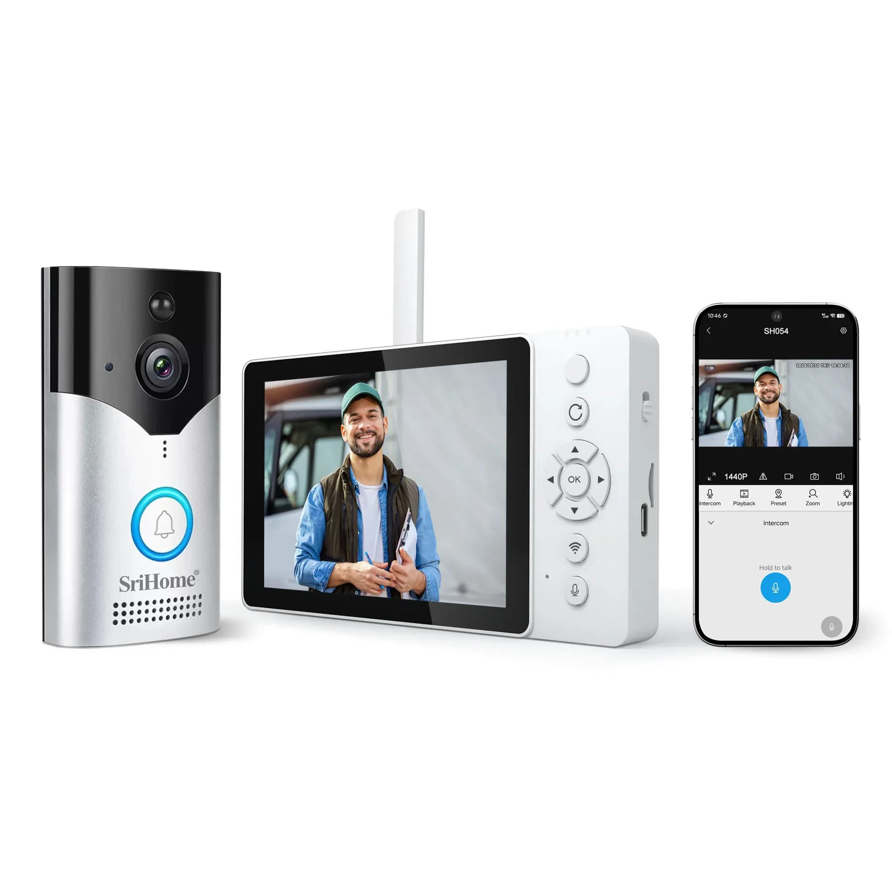 Videocitofono Wireless WiFi Srihome SH054 con Schermo IPS da 5 Pollici, Telecamera 4MP 1440P e Funzione Spioncino