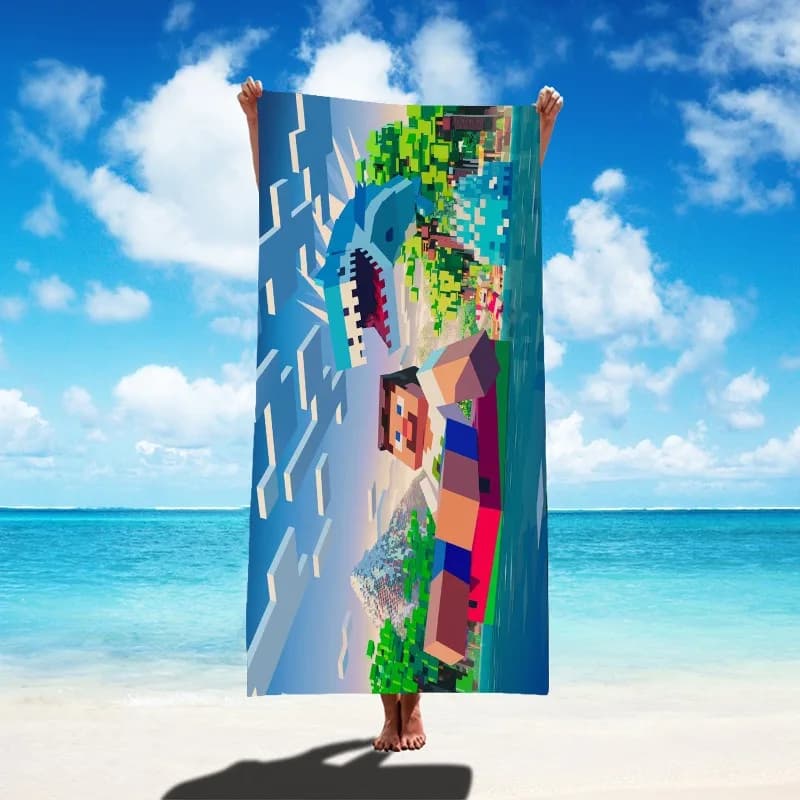 Hot New Minecrafts Microfiber Beach Bath Towel Soft and Wearable Cartoon Beach Bathrobe Quick Drying Bath Clothes