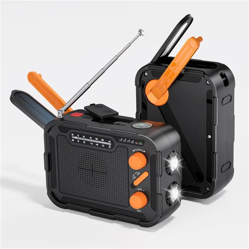 5000mAh emergenza Solar Power Bank Radio ricarica USB manovella Radio FM AM WB NOAA Weather Radio con torcia a LED Powerbank
