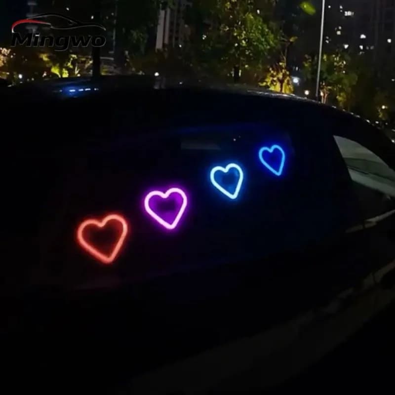 Changing Interior Wiring Free Atmosphere Light-Solar-Powered Led Car Window Neon Lights - Heart-Shaped Rgb-Free Color
