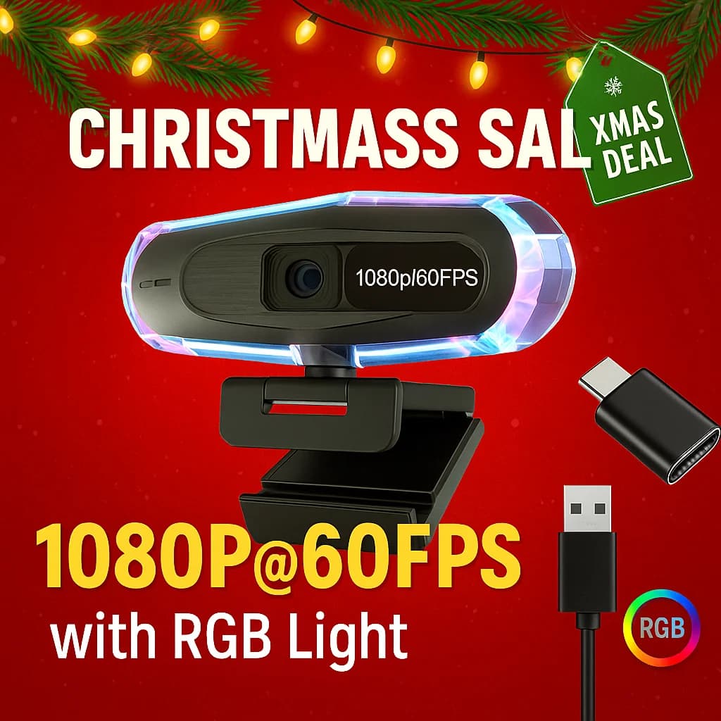 60FPS Streaming Camera|Smooth Video,Autofocus,Privacy Cover|Plug&Play USB Webcam w/Free Type-C Adapter for Gaming,Conference,Cal