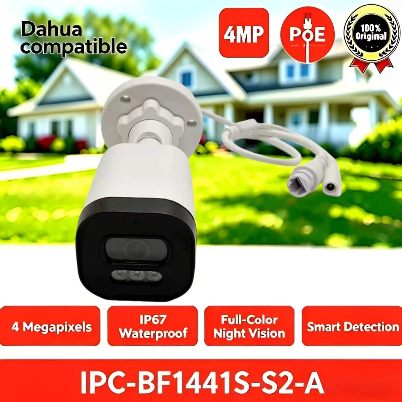 IPC‑BF1441S‑S2‑A 4MP Starlight IP PoE Outdoor Waterproof IP67 IK10 IR Network Surveillance Security Camera Dahua Compatible