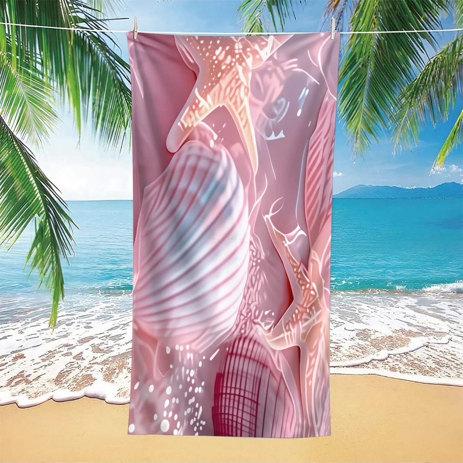 Set di 1 asciugamani da spiaggia con motivo marino astratto, in microfibra super morbida ad asciugatura rapida, ideali per viaggi, yoga, nuoto, bordo piscina, leggeri