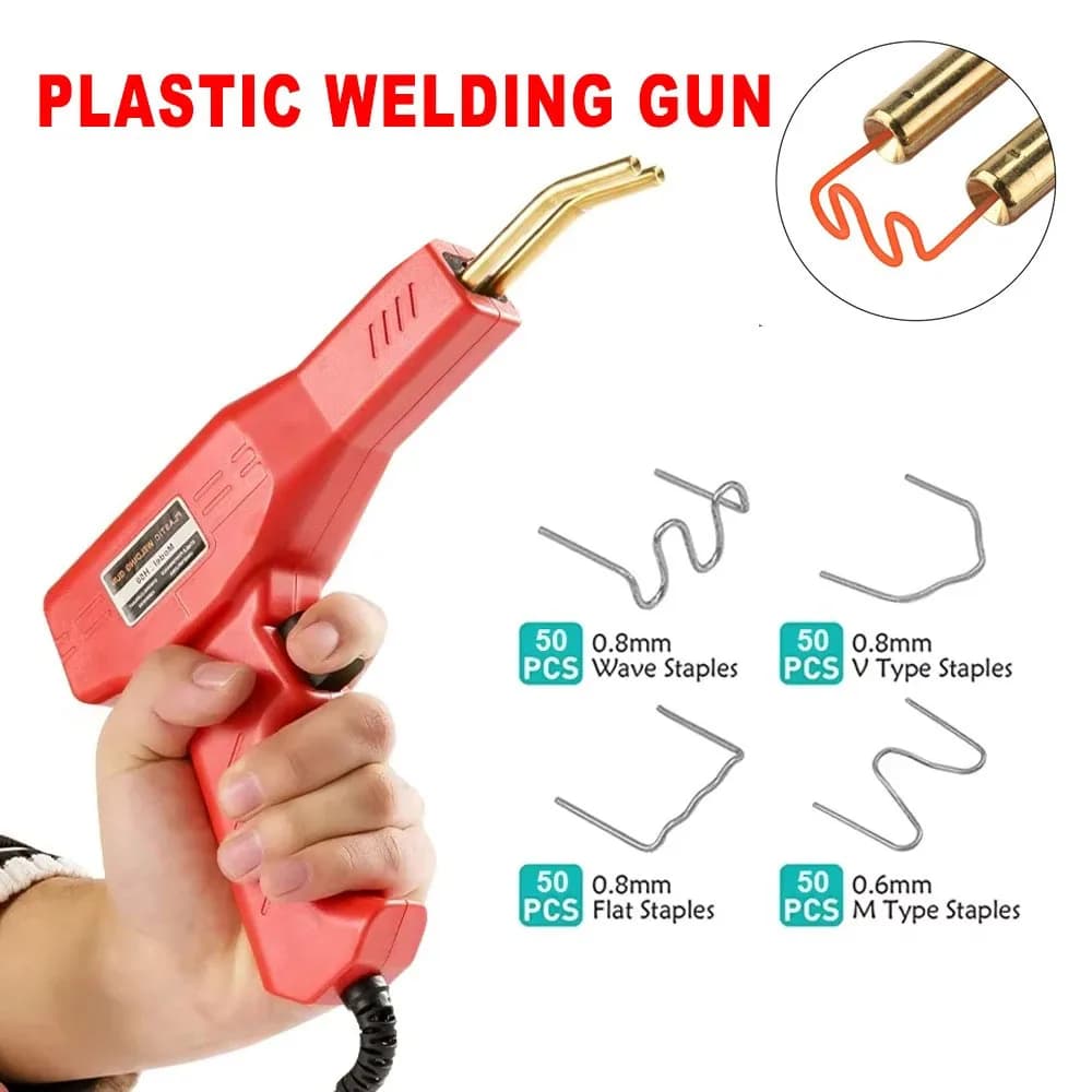 Saldatrice per plastica da 50W, saldatrice automatica per plastica, graffettatrice termica per riparazione paraurti, 200 pezzi, 4 pistole sparachiodi a caldo portatili