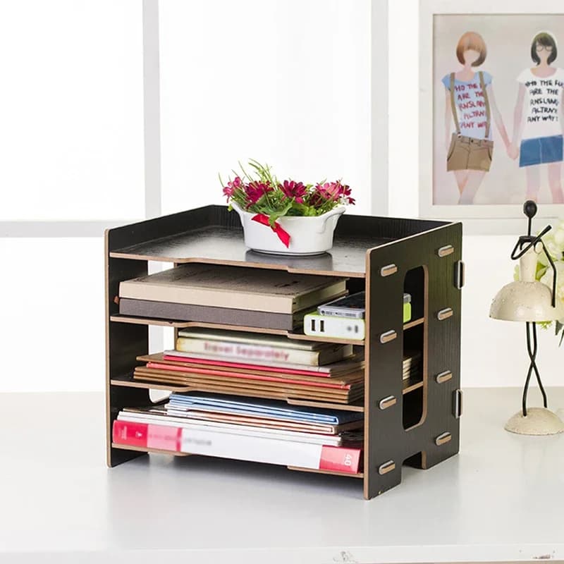 Selezionatore di file Scrivania per documenti A4 Multistrato in legno ordinato Organizzatore Scatola di immagazzinaggio Porta vassoio per rack Forniture di cancelleria per ufficio