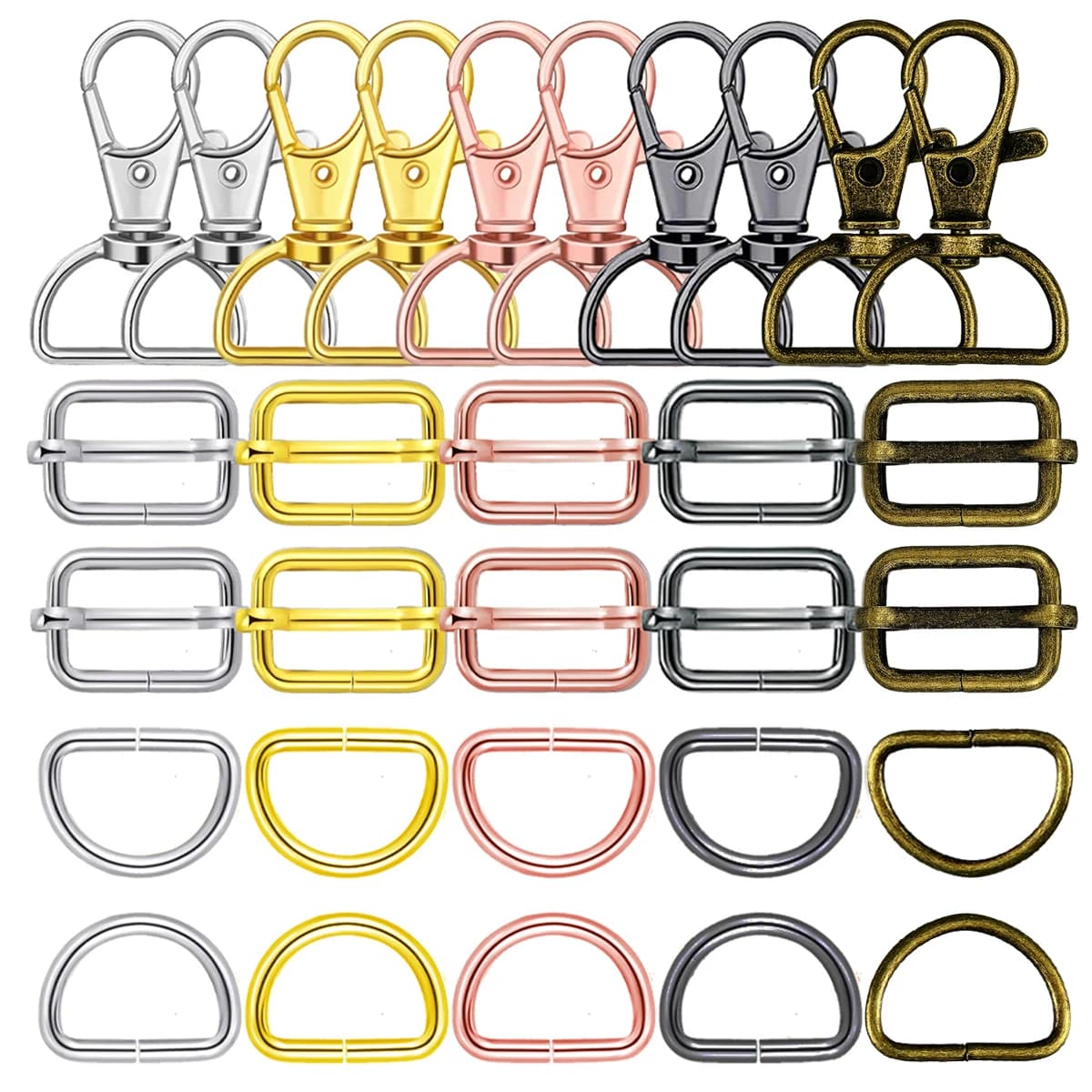 12/20 Set D Chiusure a moschettone girevoli con anelli a D e fibbie scorrevoli Set adatto per borse Artigianato fai-da-te Regali Portafogli Hardware Cucito