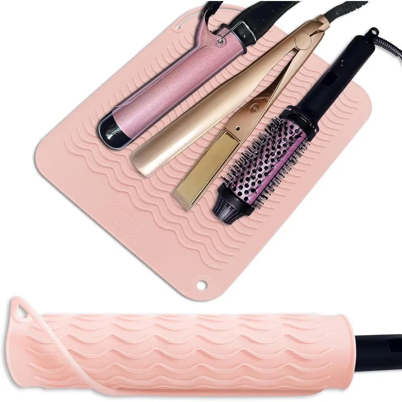 2 tappetini in silicone resistenti al calore da 30x23 cm per strumenti per lo styling dei capelli, tappetino per ferro arricciacapelli, supporto per piastra, tappetino per piastra per capelli, tappetino per trucco, tappetino per strumenti caldi per viaggi, vanity e salone - Rosa Cipria