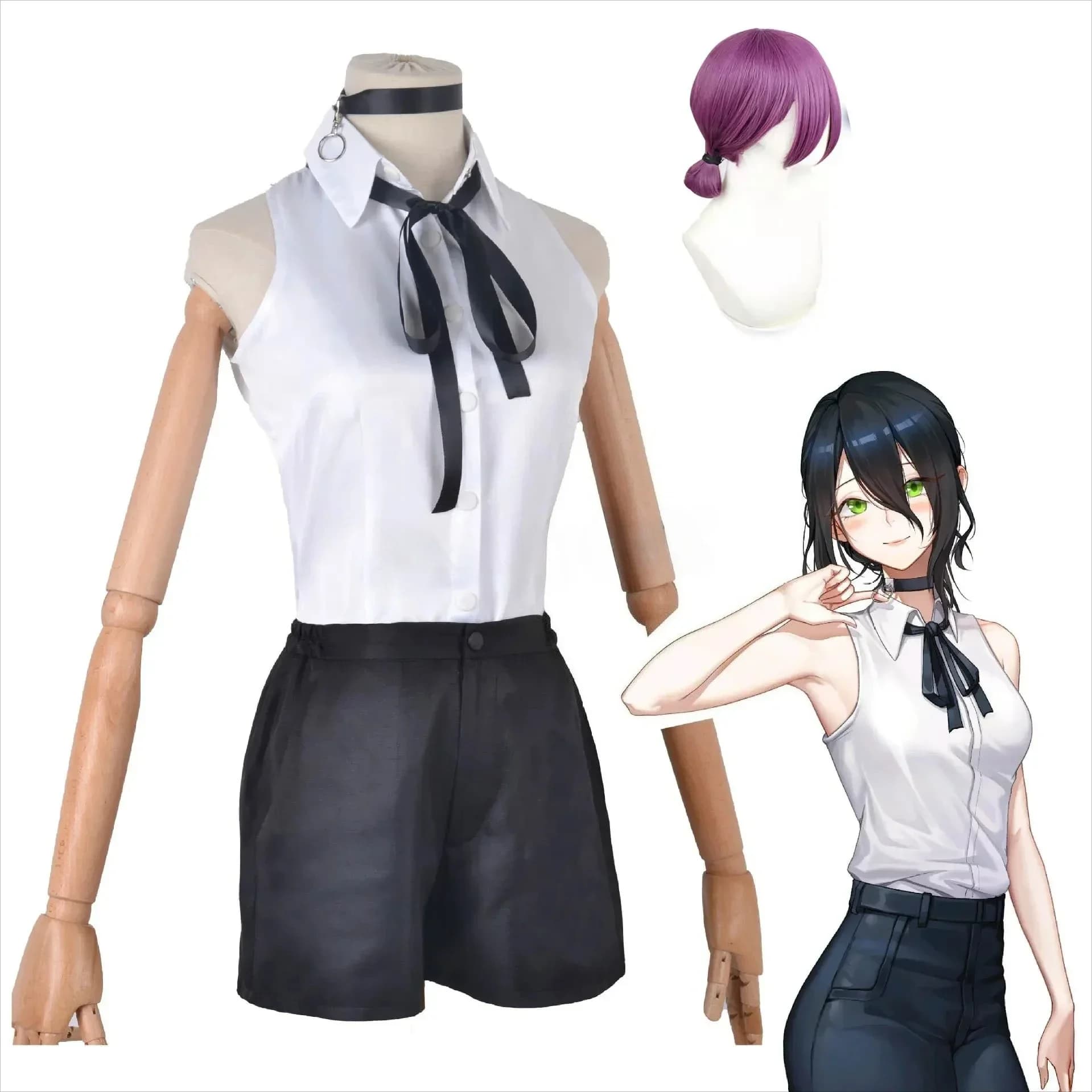 2026 Anime Chainsaw Reze Cosplay Costume Outfits Shirt Tie Short Wig Neck Ring Women Uniform Halloween Party