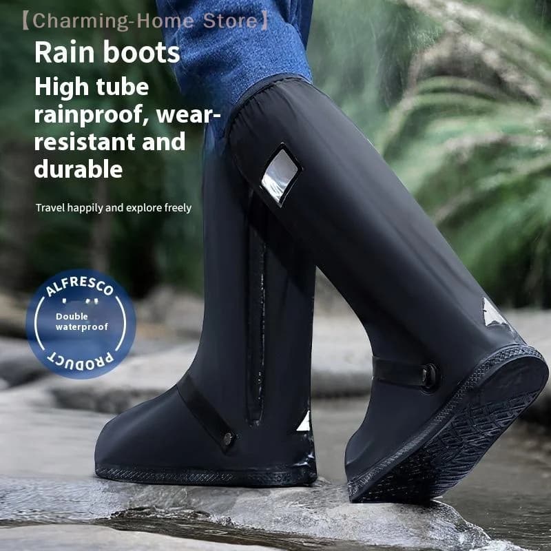 diM di 1 pair of waterproof black rain boots reflective high reusable bike cycling bike transparent shoes dust cover