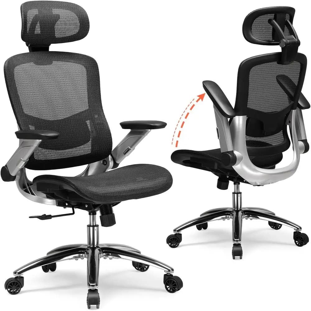 Sedia da ufficio ergonomica in rete con schienale alto per scrivania domestica, giochi, con braccioli regolabili, sedile reclinabile e ampio, adatta per uomini a