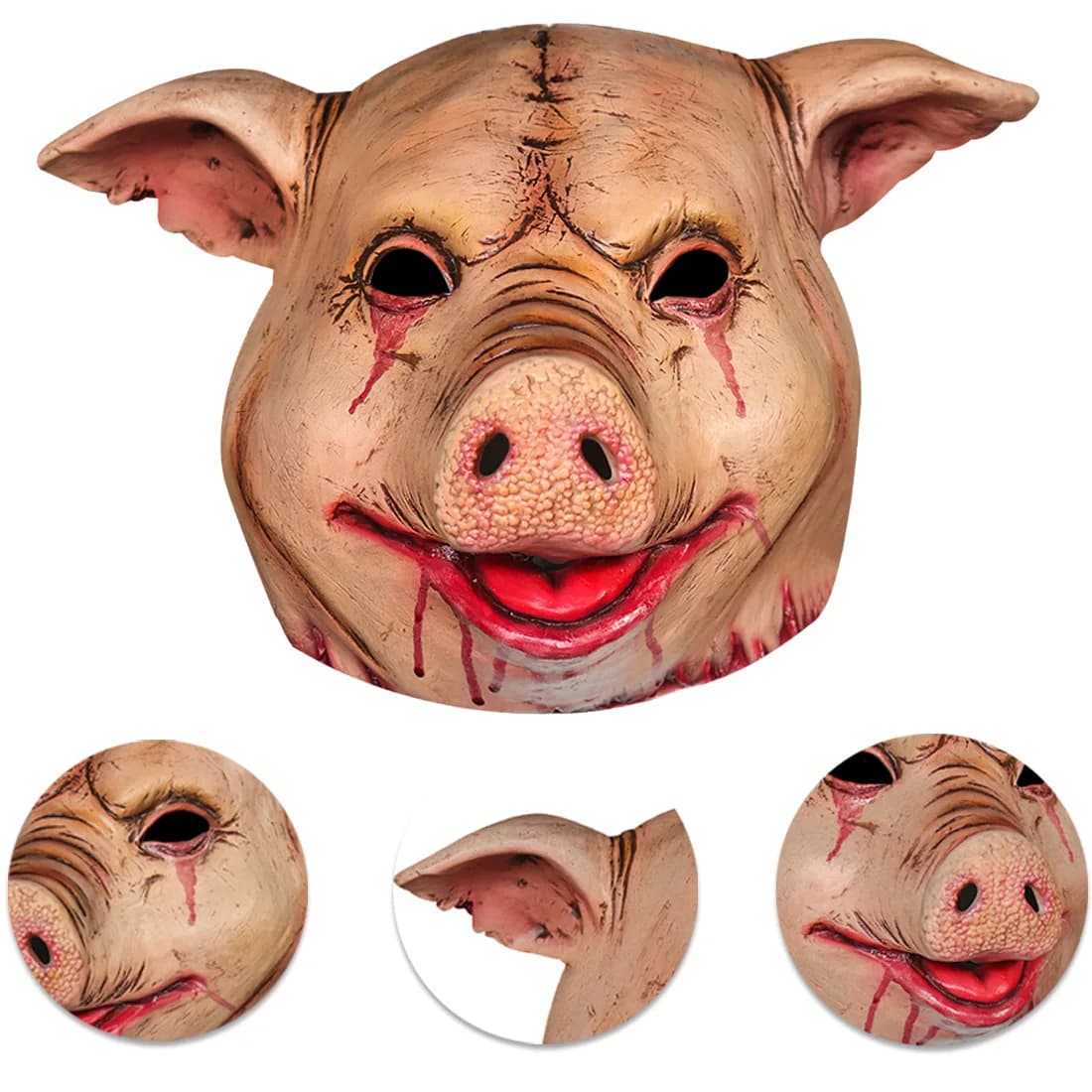 Divertente maschera per testa di maiale Copricapo per animali Maschera horror in lattice Puntelli per feste di Halloween