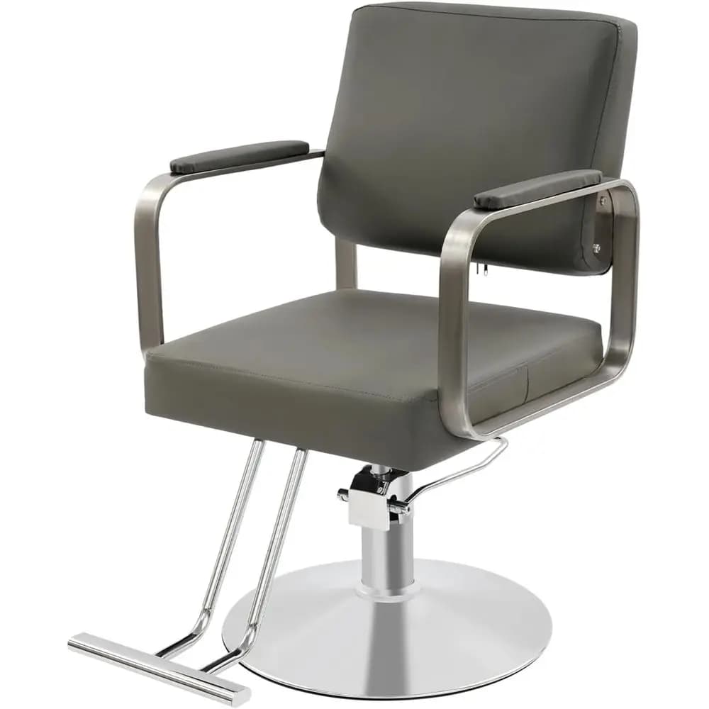 360 ° Adjustable Swivel Chair for Hairdressers and Beauty Salons, Capacity 200 kg with Poggiapiedi and PU cushion (Grigio + Silver)