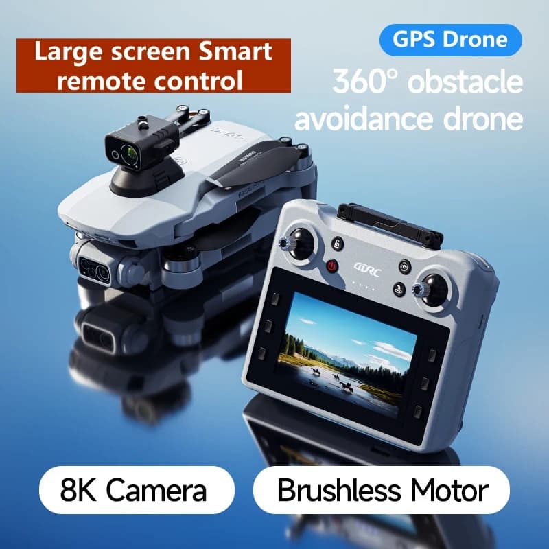 360 ° Drone RC con Telecamera 8K, GPS, Evitamento Ostacoli, Schermo Grande, Controllo Remoto, Quadricottero Brushless con Ritorno Automatico