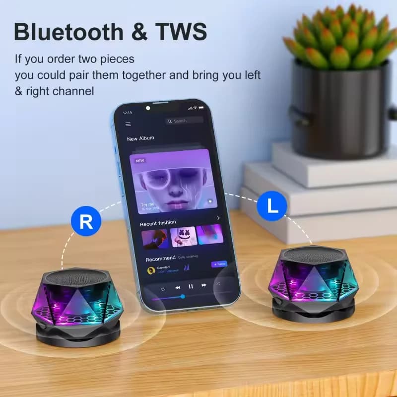 Mini Altoparlanti Bluetooth Portatili 5W per Telefono Cellulare, Luce LED RGB Multifunzionale, Altoparlante Wireless Magnetico Stereo TWS