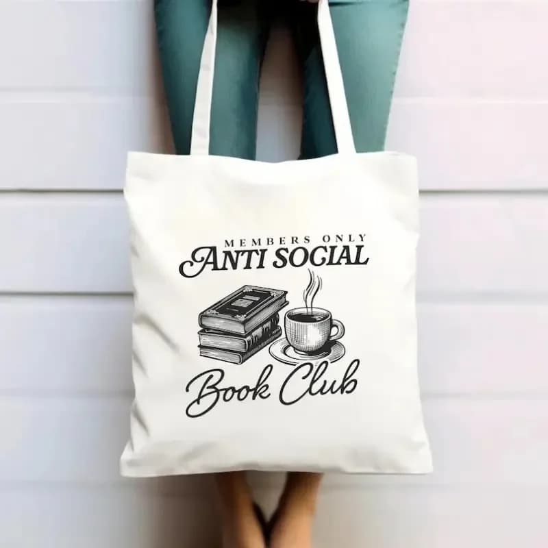 Book Club Lady Tote Bag Borsa in tela Amante dei libri Viaggi Lavoro Scuola Shopping Festa Borsa tote riutilizzabile Borsa a tracolla per pendolarismo