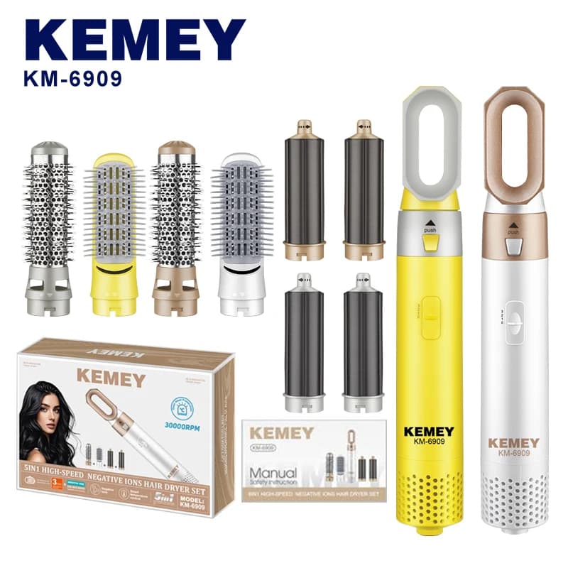 KM-6909 Colpo dritto arrotolabile radici dei capelli soffici lucentezza idratante adattatori multifunzionali kit di lusso per asciugacapelli Kemey