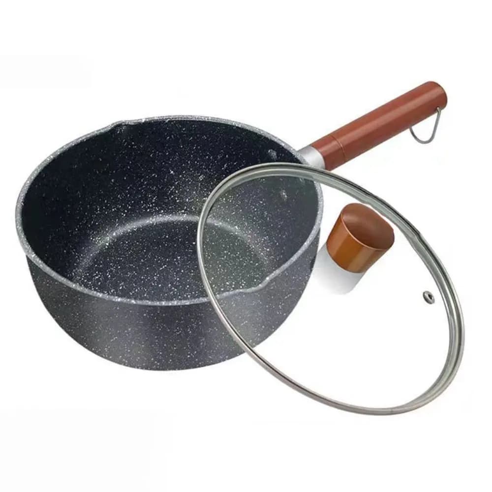 Cookware Non-Stick Milk Pot Wood Handle Universal Soup Pot Japanese Style with Lid and Pour Spout Frying Pan Baby Food