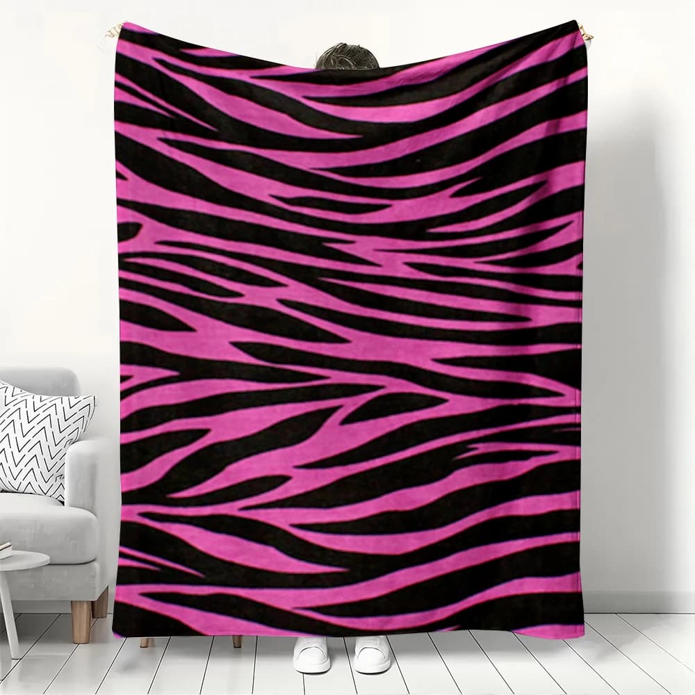 Coperta in Flanella con Stampa Zebrata Rosa, Motivo a Righe Animali Audaci, Morbida e Accogliente per Amanti della Moda, Decorazione Casa, Regalo Caldo per Divano